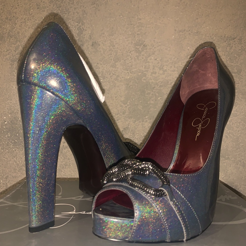 Jessica Simpson Dalia Carbon Iridescent Platform Heel sz 8.5